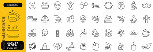 Wellness and Spa Line Editable Icons set. Vector illustration in modern thin line style of components of a healthy lifestyle, face and body care, recreation. Pictograms and infographics