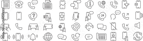 ベクターでモノクロの電話に関する線画アイコンセット
