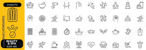 Wellness and Spa Line Editable Icons set. Vector illustration in modern thin line style of components of a healthy lifestyle, face and body care, recreation. Pictograms and infographics