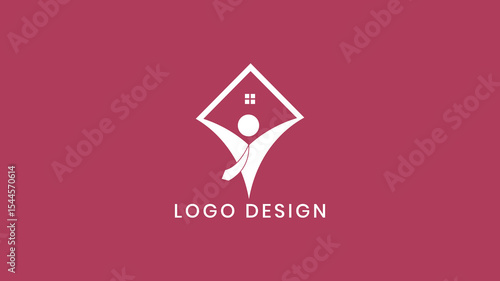 Creative real estate agent logo with abstract human figure holding house in diamond shape, ideal for housing, property firms, or realty branding