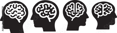 Four silhouettes of human heads with brains inside showing different levels of brain activity