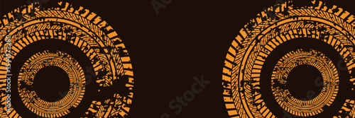 3D brown lines techno abstract background overlap layer on dark space with circles shapes effect decoration. Modern graphic design element stripes style concept for web banner, card, or brochure cover