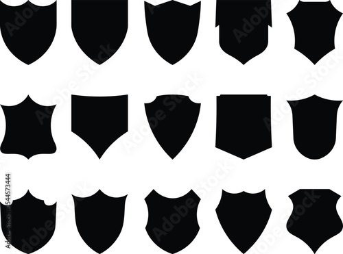 Collection of elegant black shield shapes and badges on white background vector graphic design