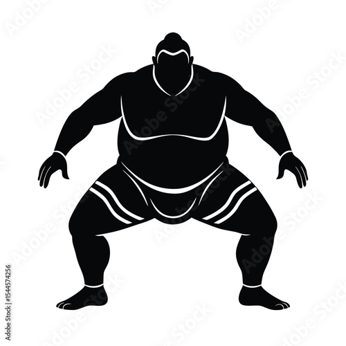 Black and white silhouette of a sumo wrestler ready for a match in traditional attire