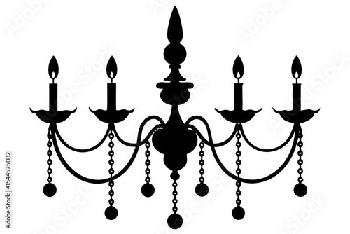 Elegant Vector Chandelier with Five Candle Lights & Hanging Crystals on White Background