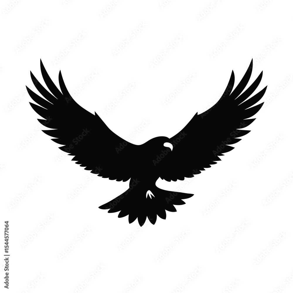 Obraz premium Elegant black silhouette of a powerful eagle in flight against a white background