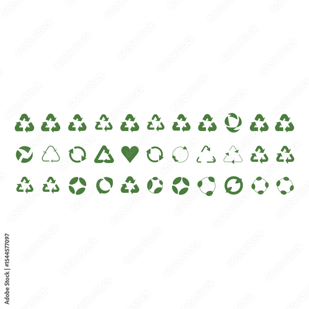 Fototapeta premium Collection of green recycling icons and symbols for environmentally conscious designs