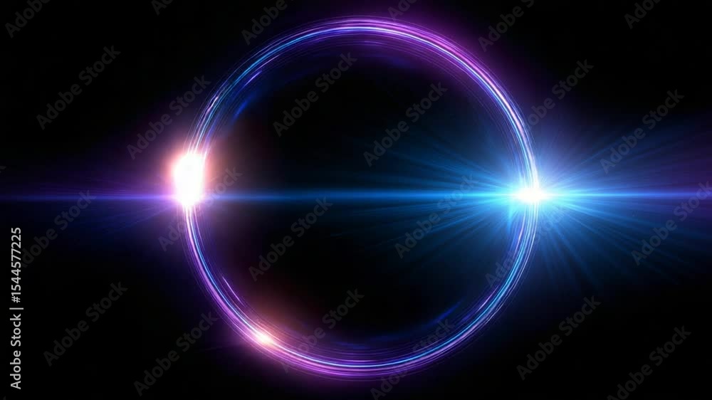 Neon Circle with Rays and Glowing Frame on Black Background Neon Circle with Rays and Glowing Frame on Black Background