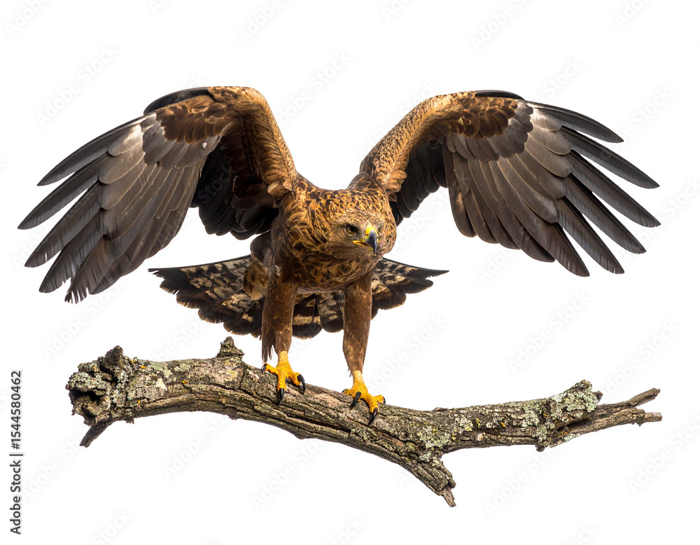 Obraz premium Bonelli’s eagle landing on tree branch with wings raised