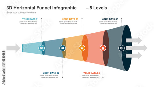 Horizontal Funnel Infographic with 5 Levels