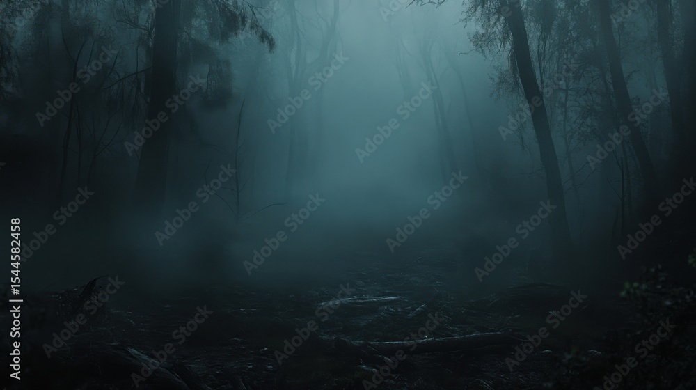 Obraz premium a dark, foggy atmosphere in a once-thriving forest now suffering from both pollution and deforestation,