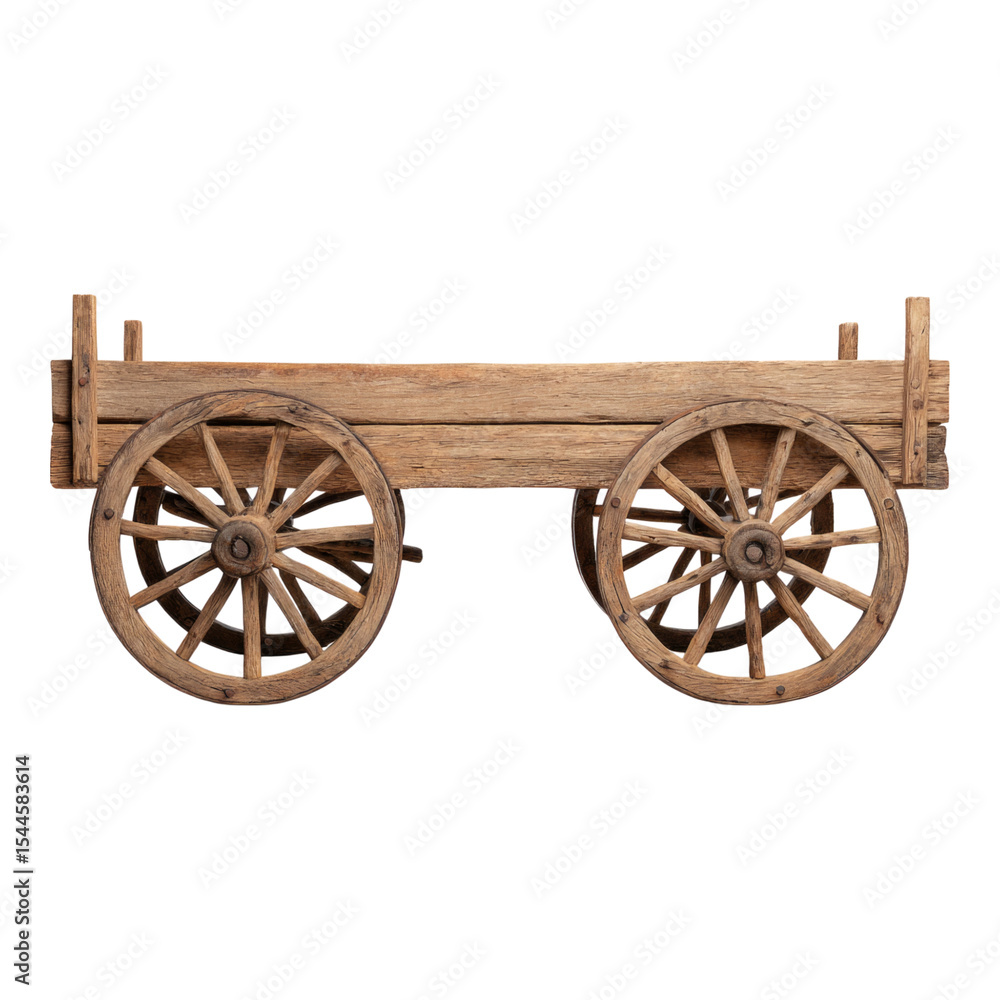 Fototapeta premium Wooden Cart with Spoked Wheels on Isolated Transparent Background