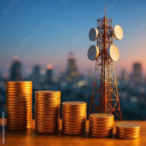 Telecommunication Tower Investment Growth Urban Landscape Economic Prosperity Signal Optimization Blurred City Background