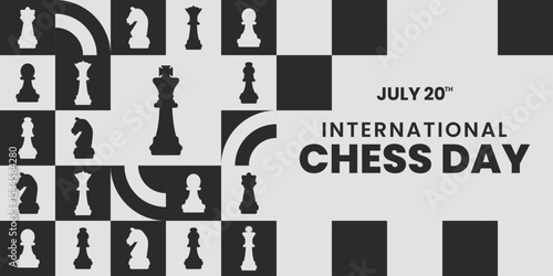 International Chess Day illustration background for web template, landing page with geometric mosaic