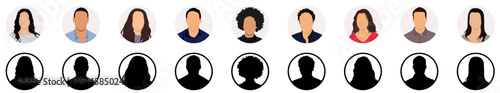 People portraits vector illustration. profile picture User avatars in circles. Collection of male and female human profile face icons. Faceless, Unknown or anonymous person.