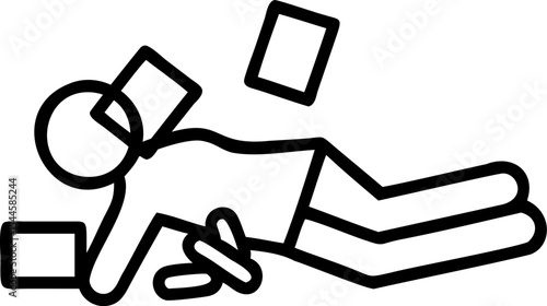 Black and White Icon of Person Falling with Objects
