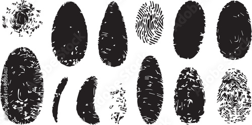 set of Black Grunge Fingerprint Icon in White Background – Detailed Thumbprint Sign and Fingerprint Identity Symbol for Use in Digital and Graphic Design
