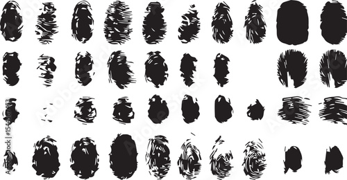 set of Detailed Black Fingerprint in White Background – Grunge Thumbprint Sign and Fingerprint Silhouette for Identity Graphic and Digital Illustration
