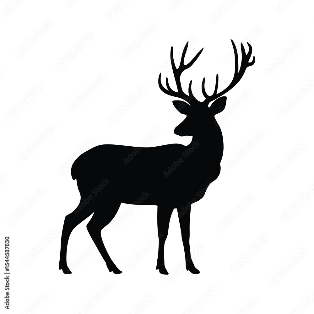 Obraz premium Minimalist Vector Silhouette of a Deer with Antlers
