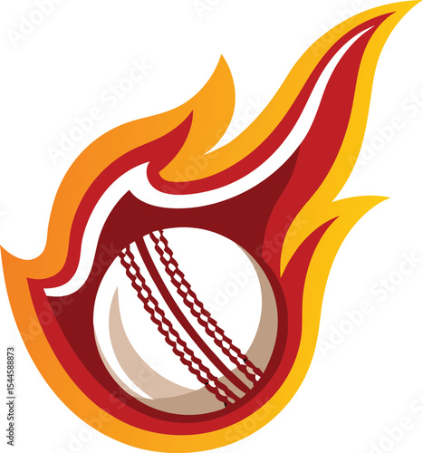 Dynamic illustration of a cricket ball surrounded by fiery flames depicting intense action and sporting passion