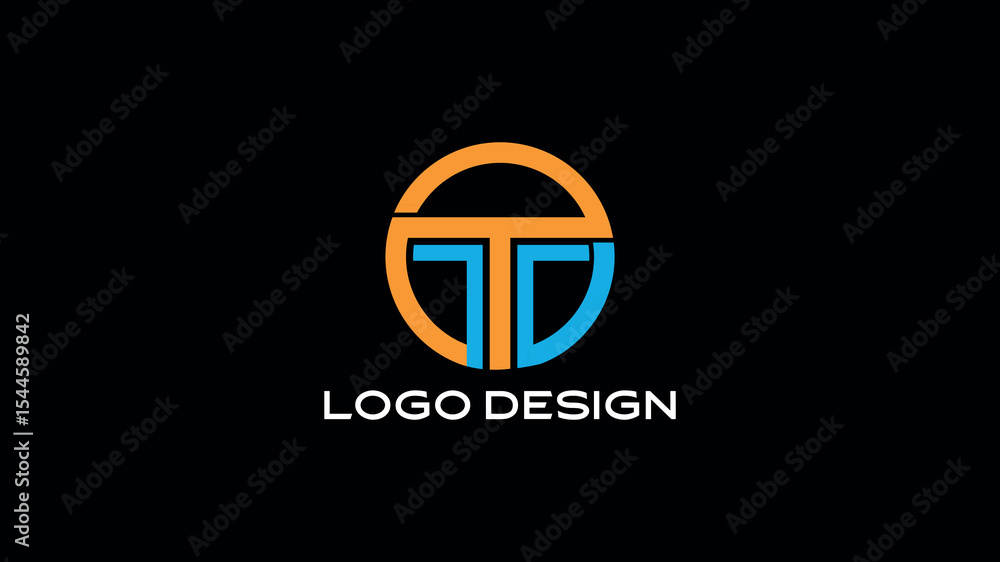 Modern TO OT circular monogram logo in orange and blue on black background, stylish symmetrical branding symbol for tech startup, corporate identity, or creative business use Modern TO OT circular monogram logo in orange and blue on black background, stylish symmetrical branding symbol for tech startup, corporate identity, or creative business use