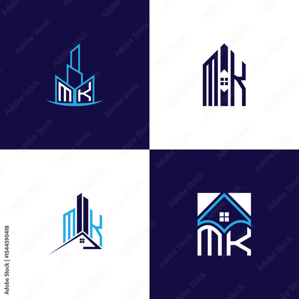 Fototapeta premium MK Real Estate Lettermark Logo Design Set – Modern Architecture and Building Concepts