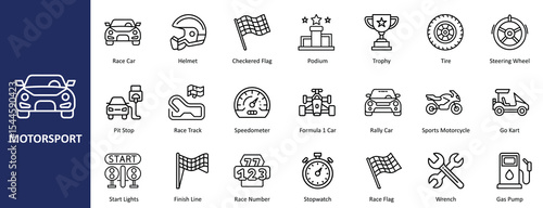Modern Flat Line Art Motorsport Icons Set - Racing, Automotive, and Speed Symbols for Digital Media, Apps, and Creative Content Graphics ,Motorsport Vector Icons Set, Motorsport Outline Vector Icons