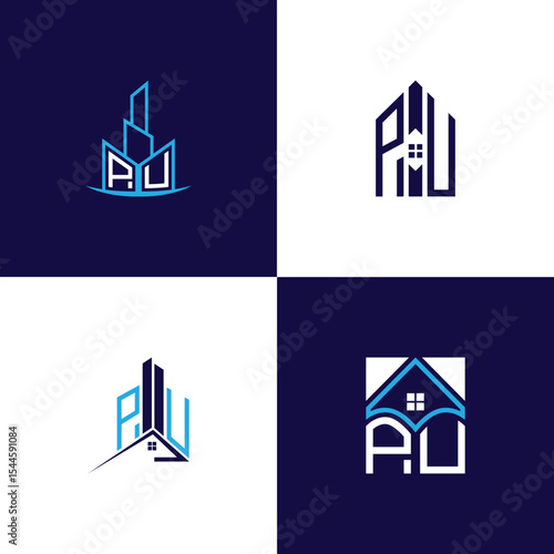 PU Real Estate Lettermark Logo Design Set – Modern Architecture and Building Concepts