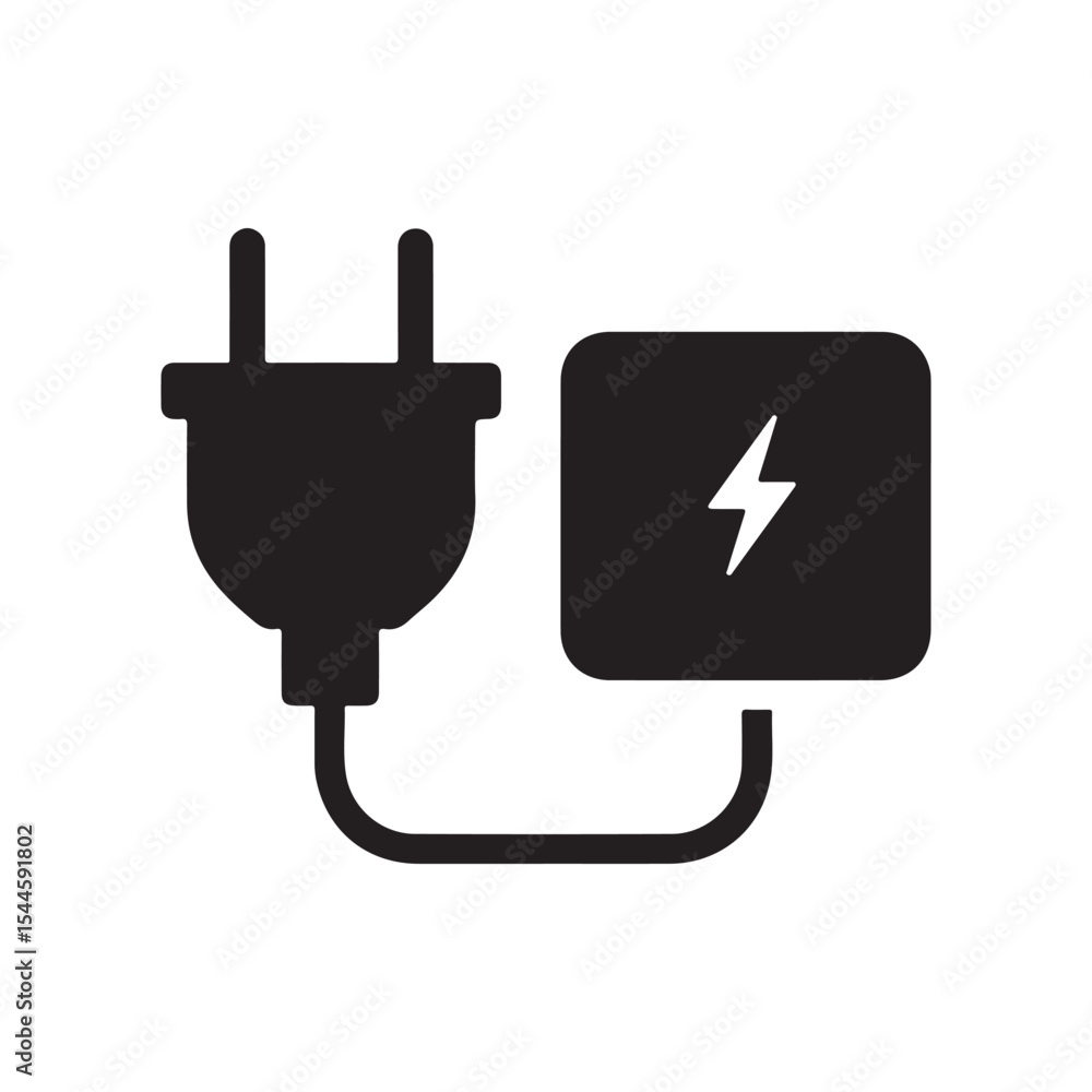 Electric Power Plug, Electrical Adapter Solid Flat Vector Icon Isolated on White Background. Electric Power Plug, Electrical Adapter Solid Flat Vector Icon Isolated on White Background.