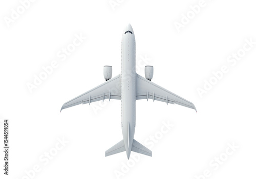 Isolated Top-Down View of White Airplane for Travel