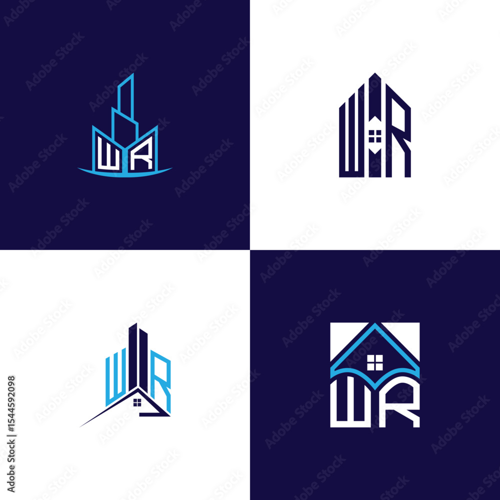Fototapeta premium WR Real Estate Lettermark Logo Design Set – Modern Architecture and Building Concepts