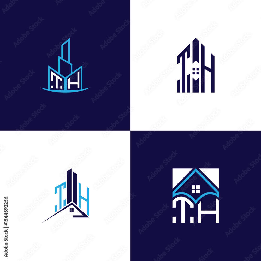 Fototapeta premium TH Real Estate Lettermark Logo Design Set – Modern Architecture and Building Concepts