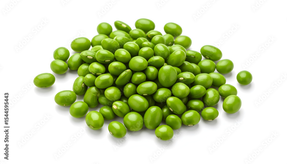 A pile of small, round, fresh green peas isolated on white background. A pile of small, round, fresh green peas isolated on white background.