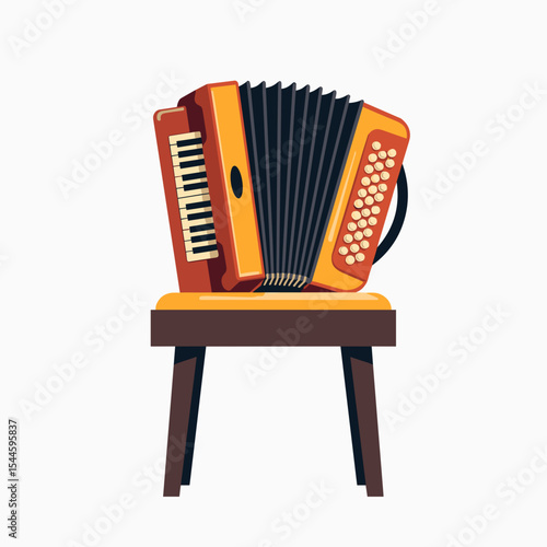 Vector Illustration of an Accordion on a Stool, Musical Instrument, Classical Music Concept