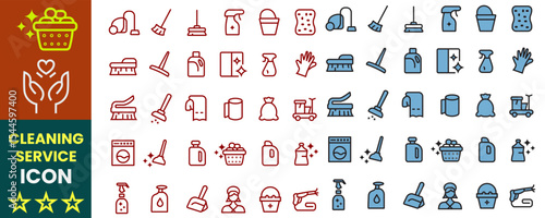 Cleaning service editable line icon and line shape icon on maid, brush, vacuum cleaner, hygiene, laundry, domestic life and many more. Vector illustration on cleaning service Icon