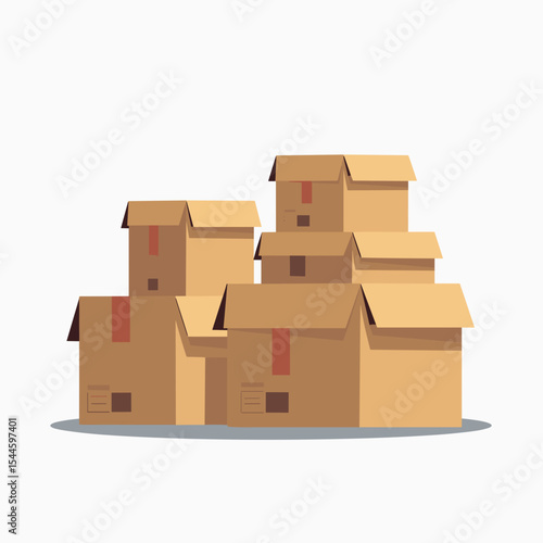Stack of Brown Cardboard Boxes Illustration for Moving, Storage, and Delivery Services