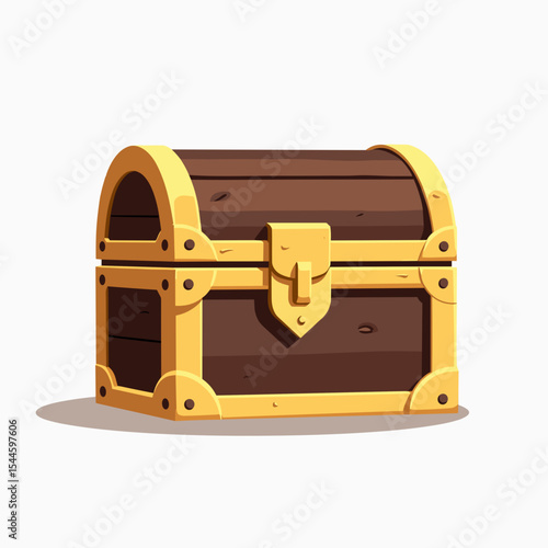 Cartoon Treasure Chest with Gold Accents, Wooden Texture, and Simple Design Illustration