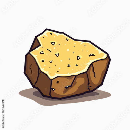 Cartoon Style Rock Formation with Yellow Mineral Deposits and Shaded Outlines Illustration