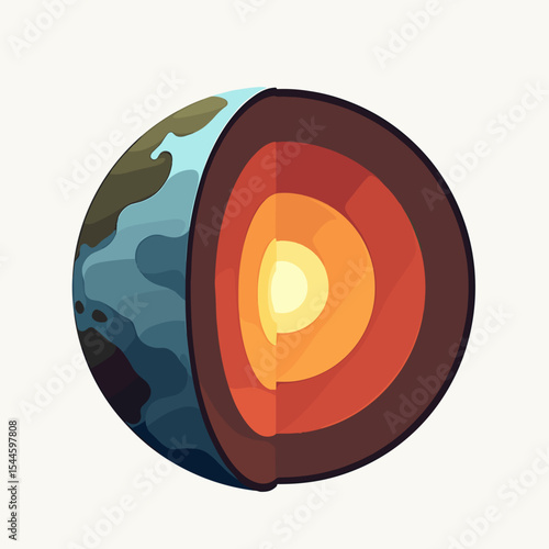 Illustration of Earth's Internal Structure: Core, Mantle, and Crust Layers Depicted in Cross Section
