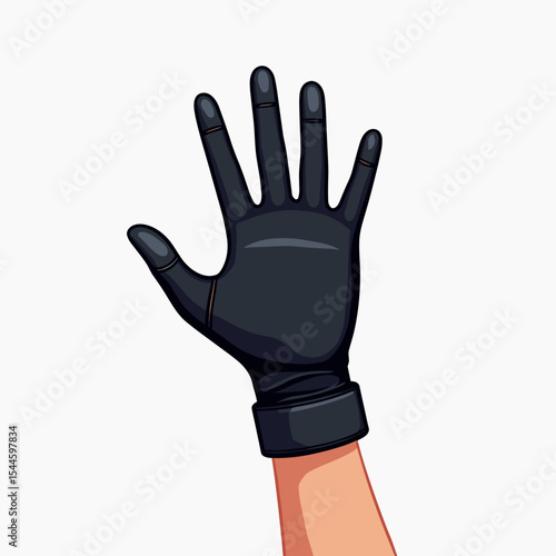 Illustration of a Hand Wearing a Black Glove Making a Stop or High Five Gesture on White Background