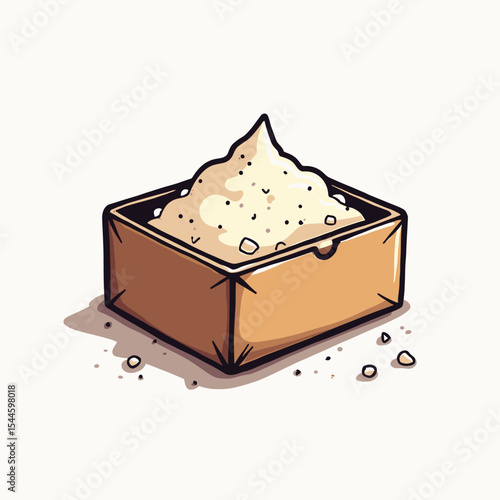 Illustration of a Square Container Filled with White Powder, Possibly Sugar or Flour, with a Cartoon Style