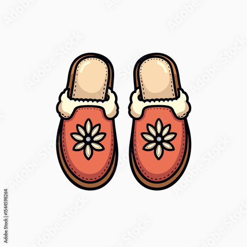 Cozy Cartoon Slippers with Floral Design: A Comfortable and Relaxing Footwear Illustration