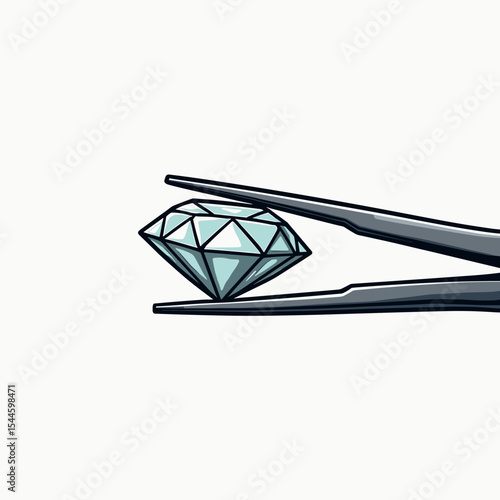 Illustration of a Sparkling Diamond Held by Tweezers, a Symbol of Luxury and Precision