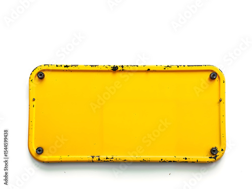 Old yellow metal sign with rusty border. Suitable for retro, warning, or signage themed visuals. Generative AI