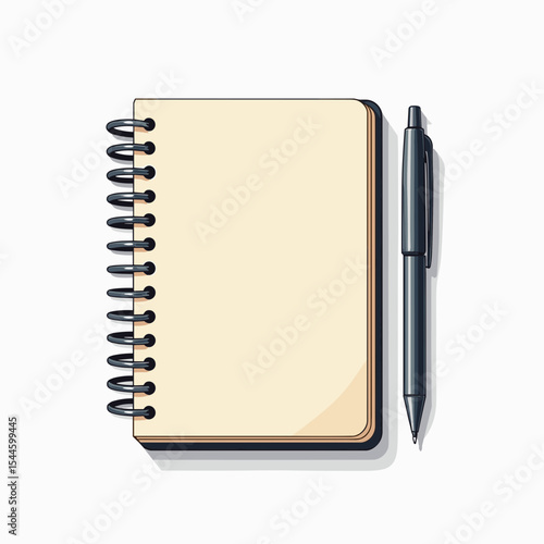 Illustration of a Spiral Notebook and Pen for Writing or Note Taking, Isolated on White Background
