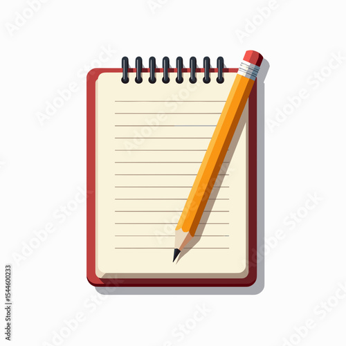 Illustration of a Notepad with Blank Lined Pages and a Yellow Pencil for Writing and Note Taking