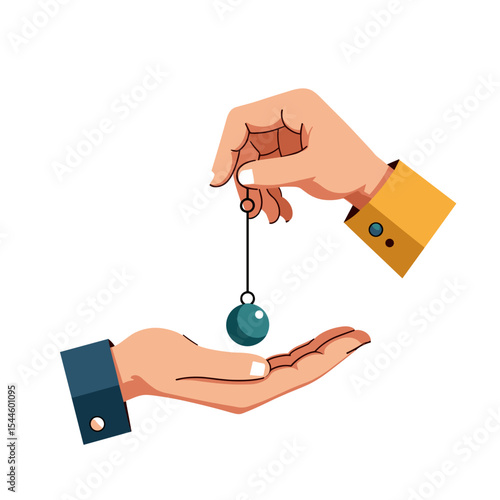 Pendulum Dowsing Illustration: Two Hands Holding a Pendulum for Divination and Decision-Making
