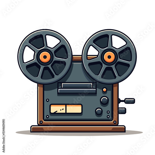 Illustration of a Vintage Reel-to-Reel Tape Recorder with a Cartoon Style for Audio Recording