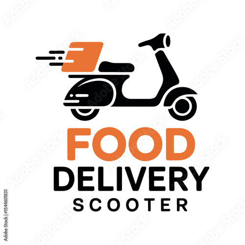 Food Delivery Scooter Logo Design Featuring a Motorbike Delivering a Parcel to Customers Very Quickly and Efficiently