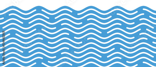 Seamless border, wavy lines, sea waves stylization, vector background